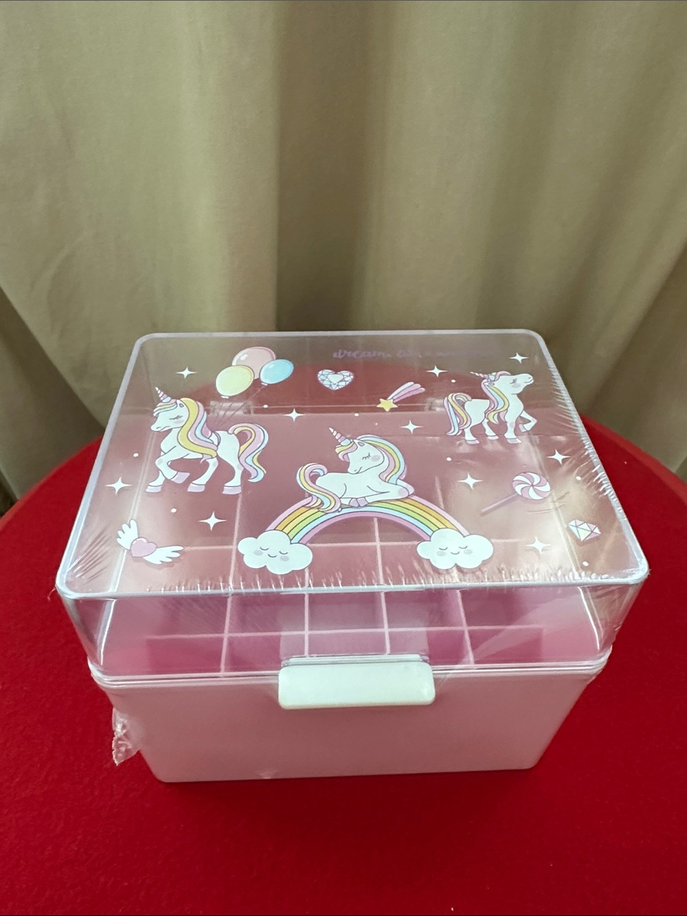 Pink Unicorn Jewelry Box with Clear Rainbow Lid